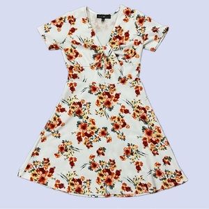 Derek Heart Textured Floral Print Twist V-Neck Mini Dress